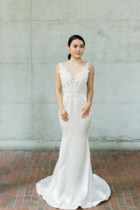 608LL04 LL Soie Low V neck illusion Silk Satin 30 ROM wedding dress rental Malaysia, Simple wedding dress malaysia, ROM wedding gown Kuala Lumpur, Garden wedding reception Malaysia, 