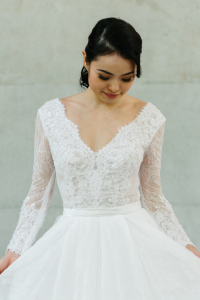 610LLW03 LL Long Sleeves V neck low back Cassandra 9 Bride Wedding Gown Premium Designer Malaysia rental