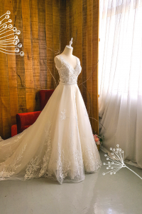 812BY02W05 Aryssa V neck illusion V back button A line a Bride Wedding Gown Premium Designer Malaysia rental