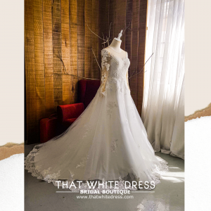 910LLW05 Arla Long Sleeves boat neck A line Princess  Bride Wedding Dress Designer Premium White Rental Kuala Lumpur