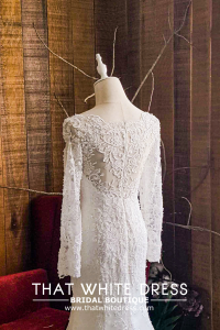 910LLW06 Carla Long sleeves boat neck trumpet Alencon b Bride Wedding Gown Premium Designer Malaysia rental