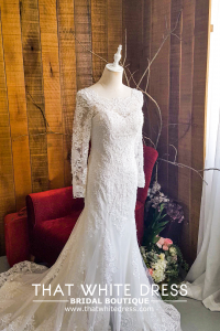 910LLW06 Carla Long sleeves boat neck trumpet Alencon c Bridal Gown Signature Designer Custom make rental Kuala Lumpur