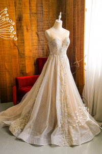 204LLE04 Taddie Gold Illusion Deep V A line b Bride Wedding Event Reception Dinner Dress rental Malaysia