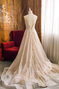 204LLE04 Taddie Gold Illusion Deep V A line e Bridal event wedding dress reception rental custom make