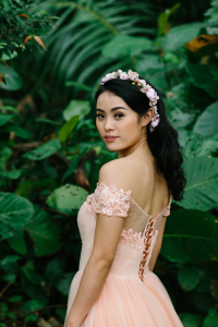 Evening Dress LL612E01 Blush Peach LL off shoulder Tulle A line Flora 4