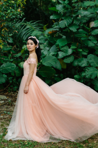 Evening Dress LL612E01 Blush Peach LL off shoulder Tulle A line Flora 6