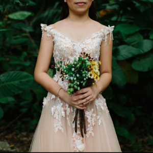 Evening Dress XNE6803 XN Salmon Pink Strap dress Floral 4 Wedding Dress Rental Minimalist Malaysia, Full lace wedding dress malaysia, 