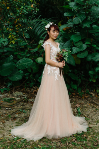 Evening Dress XNE6803 XN Salmon Pink Strap dress Floral 3 Princess Wedding Gown Malaysia, Petite Bridal Wedding Dress rental Kuala Lumpur, 