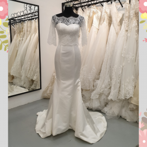 605LL05 LL Sweet Heart Duchesse Satin Trumpet LS off 1 Long Sleeves Wedding Dress Rental Kuala Lumpur, Beach Wedding Malaysia, 