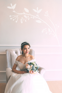 711LLW02 Jill 2 piece off shoulder bolero with silk satin wrap skirt 4  Crepe Wedding Dress Rental Kuala Lumpur, ROM wedding gown Kuala Lumpur, 