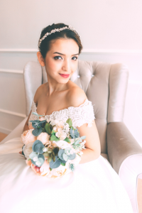 711LLW02 Jill 2 piece off shoulder bolero with silk satin wrap skirt 3 ROM wedding dress rental Malaysia, Simple wedding dress malaysia, ROM wedding gown Kuala Lumpur, Garden wedding reception Malaysia, 