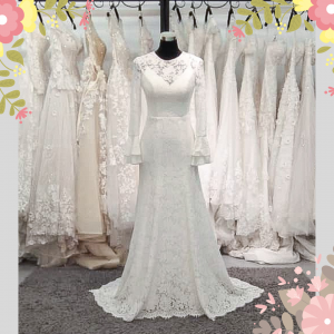 812VNW01 Vanna long sleeves full Chantilly lace trumpet lily cuff 1 Malay Bride Malaysia, Bridal Dress rental Petaling Jaya, 