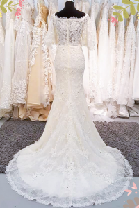 909BY05W03 Fara Cape Sleeves off shoulder full lace trumpet 4 ROM wedding dress rental Malaysia, Satin Wedding Dress Rental Kuala Lumpur, 