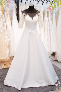 909BY05W04 Lara LS Duchess Satin A line Mikado Silk Princess Wedding Gown Malaysia, Petite Bridal Wedding Dress rental Kuala Lumpur, 