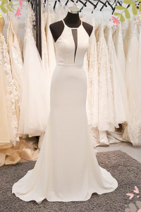 910BY05W01 Carrie Halter Neck Crepe trumpet  V neck b ROM wedding dress rental Malaysia, Simple wedding dress malaysia, ROM wedding gown Kuala Lumpur, Garden wedding reception Malaysia, 