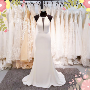 910BY05W01 Carrie Halter Neck Crepe trumpet  V neck a Crepe Wedding Dress Rental Kuala Lumpur, ROM wedding gown Kuala Lumpur, 