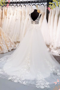 910BY05W02 Barrie Strap V illusion neck A line lace train 5 ROM wedding dress rental Malaysia, Simple wedding dress malaysia, ROM wedding gown Kuala Lumpur, Garden wedding reception Malaysia, 