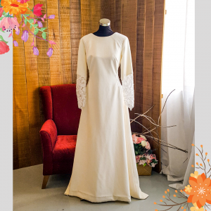 910BY05WL01 Yarrie PLUS  LS Crepe Plain Cut out Waist a Plus Size Bride Gown Rental Malaysia, 
