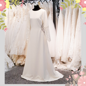 910BY05WL01 Yarrie PLUS  LS Crepe Plain Cut out Waist 2 Plus Size Bride Malaysia Dress Rental, Simple wedding dress malaysia, ROM wedding gown Kuala Lumpur, 