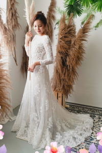 710LLW03 LL Melyssa illusion long sleeves boat neck wedding dress Alencon lace A line 7 Mermaid wedding dress,Baju Pengantin Designer Malaysia, Pengantin Muslimah Malaysia, Wedding Dress rental Kuala Lumpur, 
