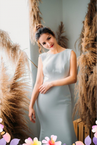 808BYW01 Meghan Long Sleeves Plain Satin Sparkle sleeves 1 ROM wedding dress rental Malaysia, Simple wedding dress malaysia, ROM wedding gown Kuala Lumpur, Garden wedding reception Malaysia, 