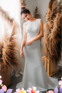 808BYW01 Meghan Long Sleeves Plain Satin Sparkle sleeves 5 Petite Bride Malaysia, Wedding Ballgown rental Malaysia, Bridal Dress Rental Malay Kuala Lumpur Rental, 