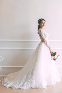 711XNW01 Adana Long Sleeves Illusion neckline fully beaded Princess 8 Long Sleeves Wedding Dress Rental Kuala Lumpur, French Lace wedding Dress rental Malaysia, 