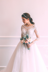 711XNW01 Adana Long Sleeves Illusion neckline fully beaded Princess 5 Princess Wedding Gown Malaysia, Petite Bridal Wedding Dress rental Kuala Lumpur, 