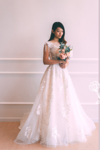 711XNW04 Belle Beige Sleeveless Illusion floral bodice A line 2 Full lace wedding dress malaysia, Petite Bridal Wedding Dress rental Kuala Lumpur, Sexy Wedding Gown Malaysia, 