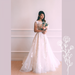 711XNW04 Belle Beige Sleeveless Illusion floral bodice A line 2 Full lace wedding dress malaysia, Petite Bridal Wedding Dress rental Kuala Lumpur, Sexy Wedding Gown Malaysia, 