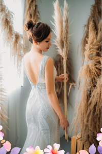 808LLW02 Sammie Deep V Spanish Guipure Deep V back trumpet 3 Romantic wedding dress Malaysia, Church Wedding Malaysia, Long Sleeves Bridal Dress Malaysia Rental, 