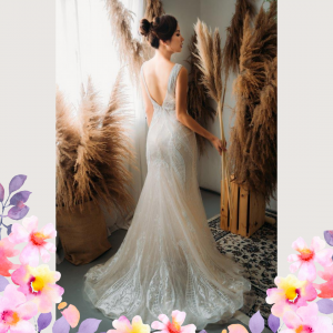 808LLW02 Sammie Deep V Spanish Guipure Deep V back trumpet 1 Pengantin Malaysia Baju Sewa, French Lace wedding Dress rental Malaysia, 