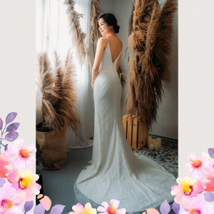 812BY02W02 Laryssa Spag Strap V neck sequin bodice sheath 3 Garden Wedding Malaysia, Beach Wedding Malaysia, Petite Wedding Gown rental Kuala Lumpur, 
