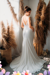 812BY02W03 Maryssa  Strap V neck illusion bodice satin sheath 6 Wedding Gown Designer Malaysia, Malay Bride Malaysia, Church Bride Malaysia, 