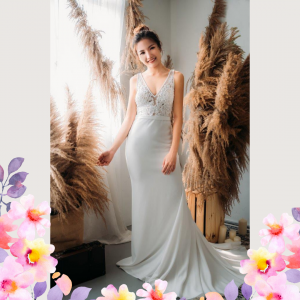 812BY02W03 Maryssa  Strap V neck illusion bodice satin sheath 8 Full lace wedding dress malaysia, Malay Wedding Dress Design Kuala Lumpur, 