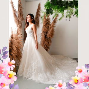812BY02W05 Aryssa V neck illusion bodicie A line 87 Princess Wedding Gown Malaysia, Petite Bridal Wedding Dress rental Kuala Lumpur, 