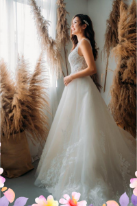 812BY02W05 Aryssa V neck illusion bodicie A line 91 Princess Wedding Gown Malaysia, Petite Bridal Wedding Dress rental Kuala Lumpur, 