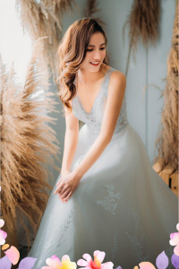 812BY02W05 Aryssa V neck illusion bodicie A line 8 ROM wedding dress rental Malaysia, Satin Wedding Dress Rental Kuala Lumpur, 