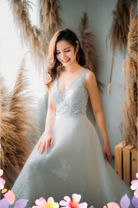 812BY02W05 Aryssa V neck illusion bodicie A line 9 Simple wedding dress malaysia, ROM wedding gown Kuala Lumpur, 