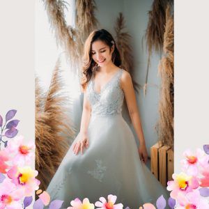812BY02W05 Aryssa V neck illusion bodicie A line 9 Simple wedding dress malaysia, ROM wedding gown Kuala Lumpur, 