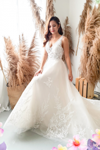 812BY02W05 Aryssa V neck illusion bodicie A line 84 ROM wedding dress rental Malaysia, Simple wedding dress malaysia, ROM wedding gown Kuala Lumpur, Garden wedding reception Malaysia, 
