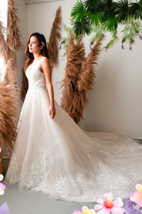 812BY02W05 Aryssa V neck illusion bodicie A line 87 Princess Wedding Gown Malaysia, Petite Bridal Wedding Dress rental Kuala Lumpur, 