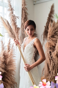 906BY04W01 Carina Deep V illusion back A line stripes 22 Mermaid wedding dress,Church Bride Malaysia, Bridal Dress rental Petaling Jaya, Wedding Gown Designer Malaysia, 