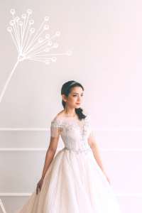 Evening Dress 711XNE06 Champagne stripe sequin Princess 5 Wedding Ballgown rental Malaysia, French Chantilly Lace bridal dress custom make malaysia, 