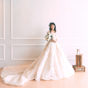 Evening Dress 711XNE07 Champagne sequined bodice floral train Princess 2 Princess Wedding Gown Malaysia, Petite Bridal Wedding Dress rental Kuala Lumpur, 