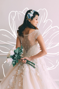 Evening Dress 711XNE07 Champagne sequined bodice floral train Princess 3 (2) Petite Bride Malaysia, Wedding Ballgown rental Malaysia, Bridal Dress Rental Malay Kuala Lumpur Rental, 