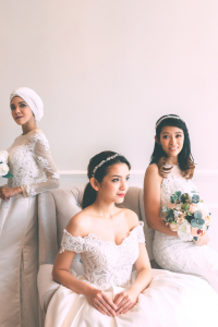 Group 2 Wedding Ballgown rental Malaysia, French Chantilly Lace bridal dress custom make malaysia, 
