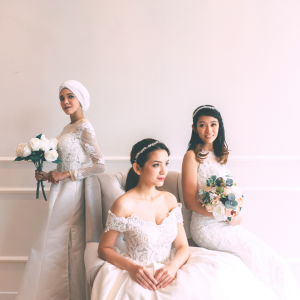 Group 2 Wedding Ballgown rental Malaysia, French Chantilly Lace bridal dress custom make malaysia, 