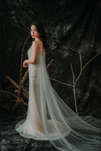 201RYW01 Mia Champagne Spag Geometry Trumpet 6 Bridal event wedding dress reception rental custom make