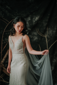 201RYW01 Mia Champagne Spag Geometry Trumpet 7 ROM wedding dress rental Malaysia, Satin Wedding Dress Rental Kuala Lumpur, 